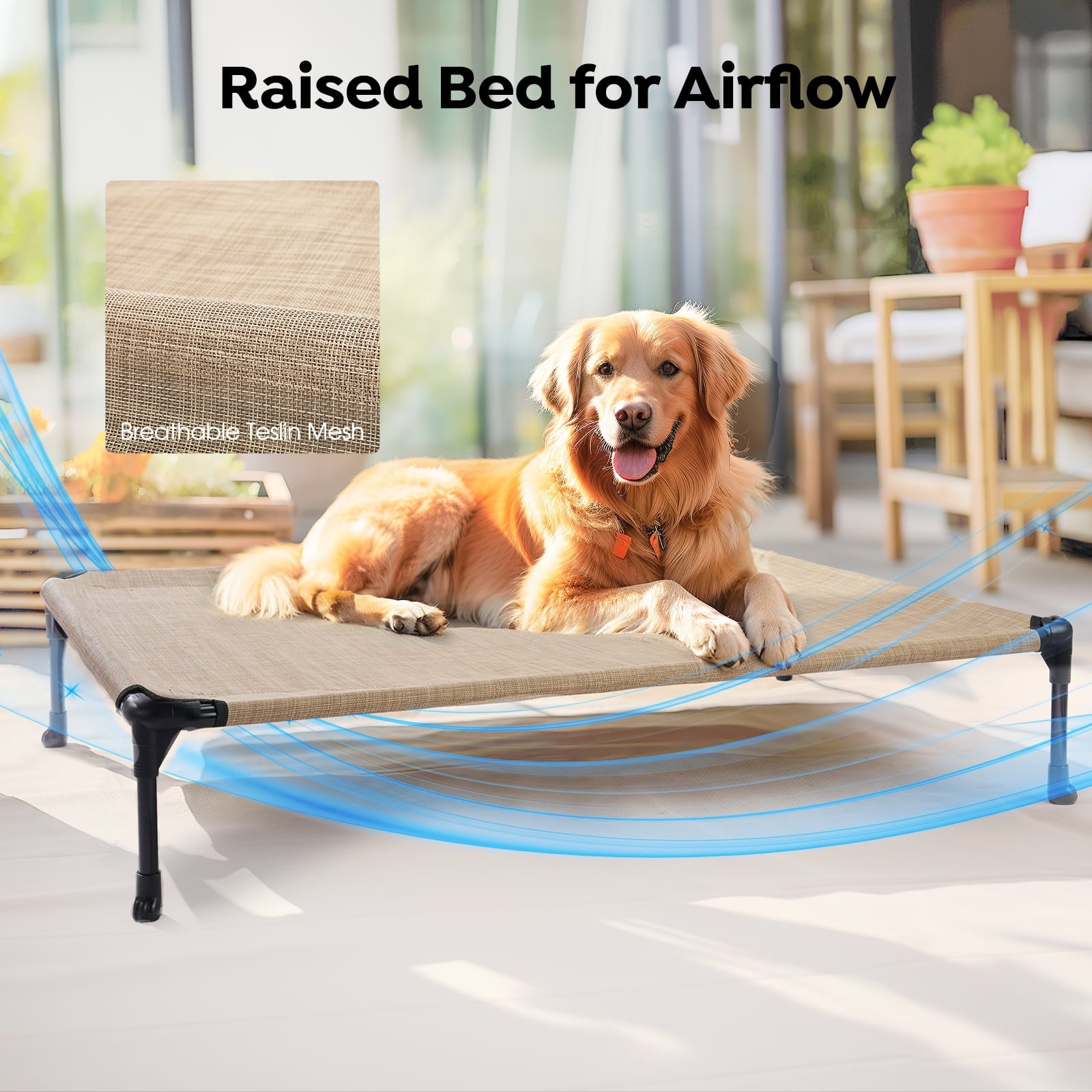 Cooling Elevated Dog Bed + Waterproof Removable Pillow-Top Mat, Dog Sofa, Large, Beige Coffee