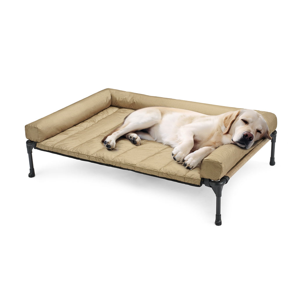 Cooling Elevated Dog Bed + Waterproof Removable Pillow-Top Mat, Dog Sofa, Large, Beige Coffee