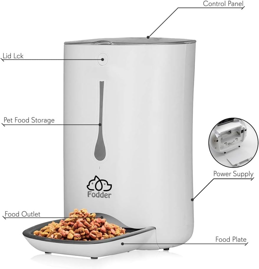 7L Smart Automatic Pet Feeder - Electronic Digital Dry Food Storage Meal Dispenser W/Built-In Microphone, Voice Recorder, Optional Battery, Timer Programmable to Feed Cat and Dog -  SLAPF30