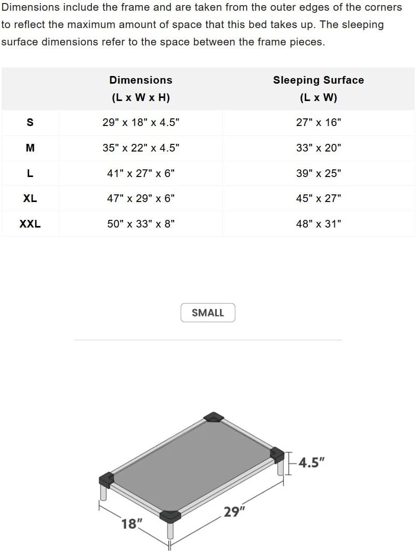 Chew Proof Elevated Cooling Dog Bed - Made for Aggressive Chewers, Virtually Indestructible, Ripstop Fabric with No Padding, Pre-Assembled - Small, Seasonal (Old) Black