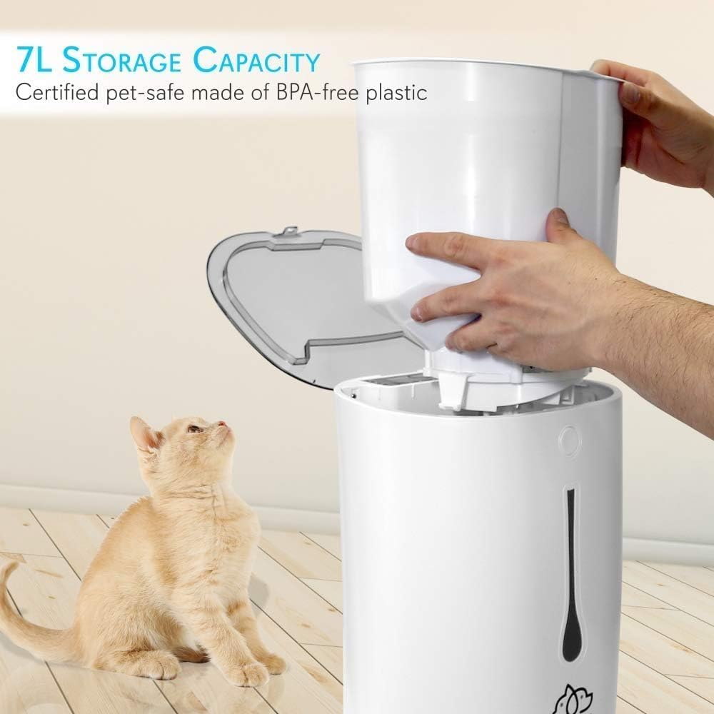 7L Smart Automatic Pet Feeder - Electronic Digital Dry Food Storage Meal Dispenser W/Built-In Microphone, Voice Recorder, Optional Battery, Timer Programmable to Feed Cat and Dog -  SLAPF30
