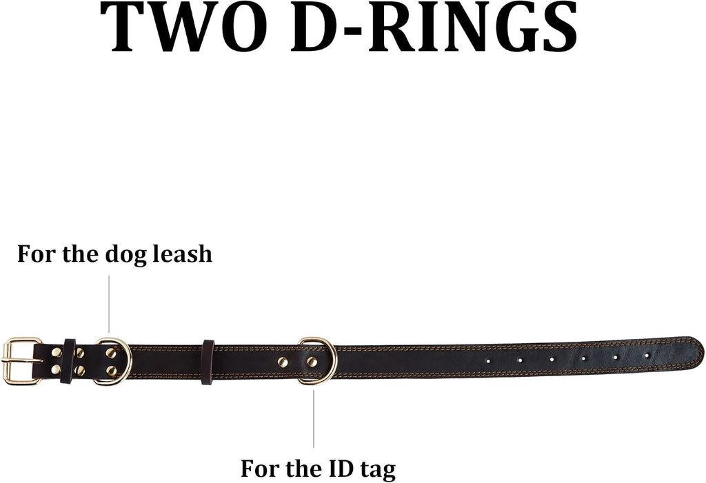 Leather Dog Collar, Heavy Duty Wide Dog Collar for Small,Medium,Large and Extra Large Dogs (M: 1" Wide for 15.2"-19.2" Neck, Dual Stitch - Brown)