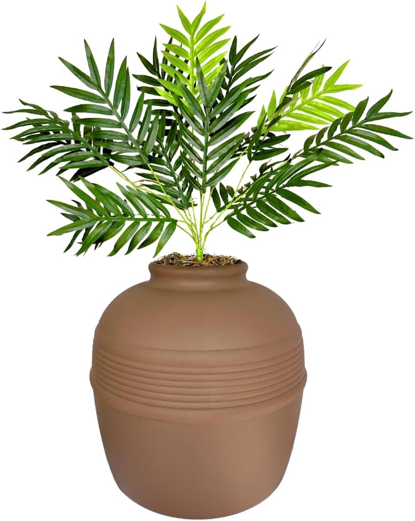 Original Hidden Litter Box Planter, Decorative Cat Litter Enclosure, Carbon Filter, Faux Plant, round Design, Easy to Clean, Base Kit, Palm Plant, Terracotta Brown
