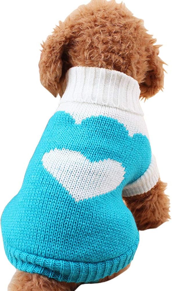 Pet Dog Sweaters Classic Knitwear Turtleneck Winter Warm Puppy Clothing Cute Strawberry and Heart Doggie Sweater (Sky Blue, Xx-Small)