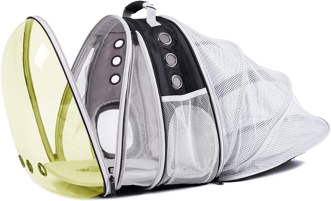 Dual Expandable Polarized Cat Backpack Carrier, Fit up to 20 Lbs, Expandable Front & Back Space Capsule Polarized Bubble Pet Carrier for Large Cat and Small Dog, Pet Carrying Hiking Traveling Backpack