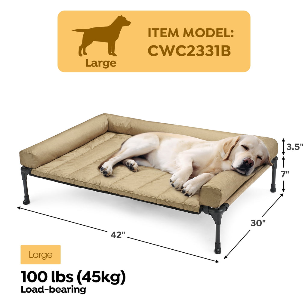 Cooling Elevated Dog Bed + Waterproof Removable Pillow-Top Mat, Dog Sofa, Large, Beige Coffee
