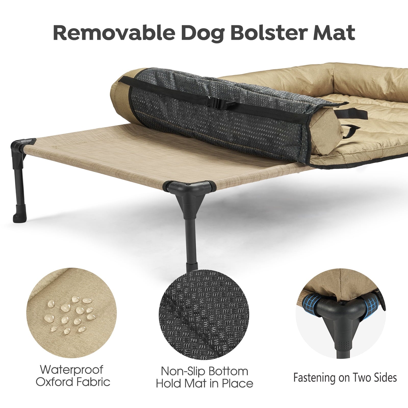 Cooling Elevated Dog Bed + Waterproof Removable Pillow-Top Mat, Dog Sofa, Large, Beige Coffee