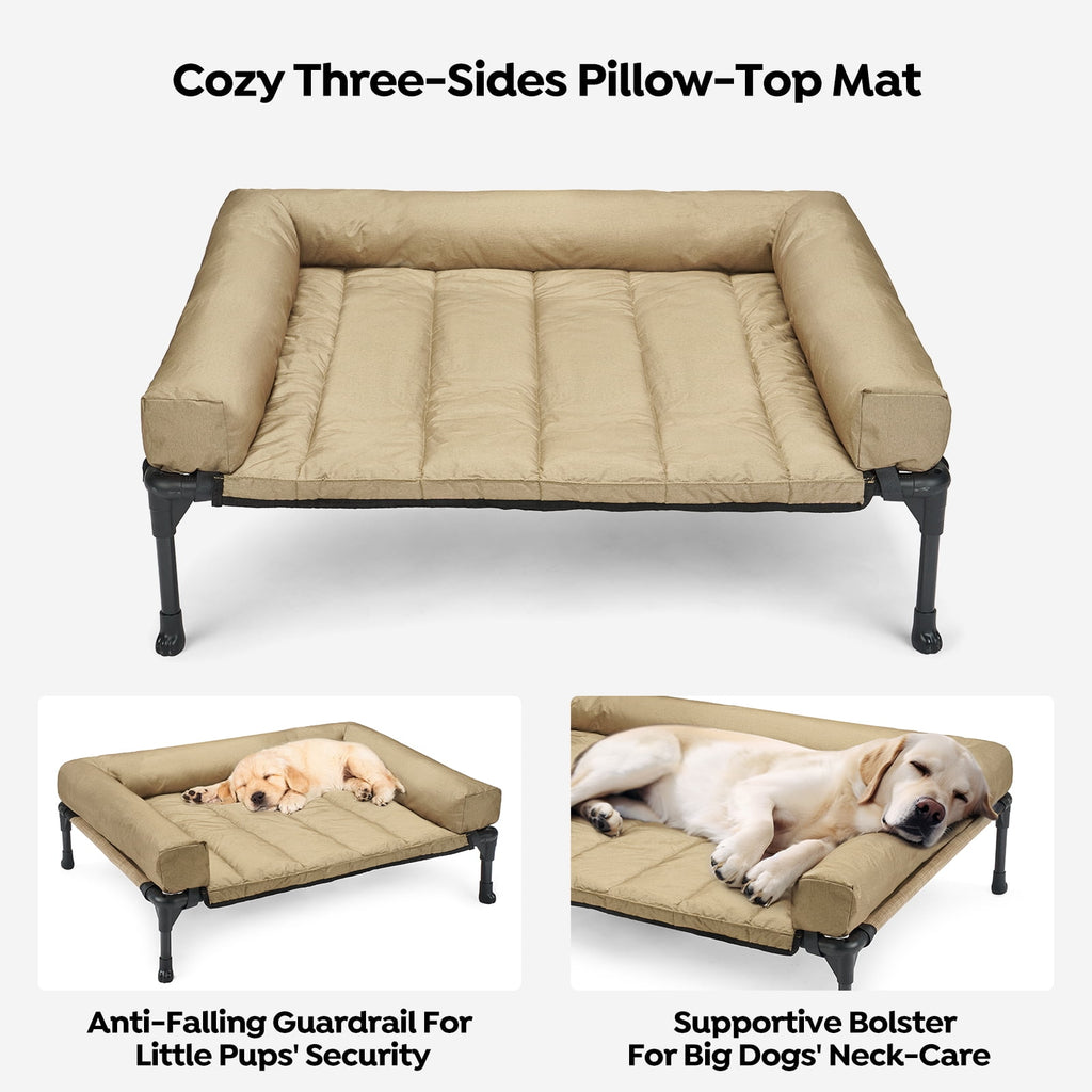Cooling Elevated Dog Bed + Waterproof Removable Pillow-Top Mat, Dog Sofa, Large, Beige Coffee