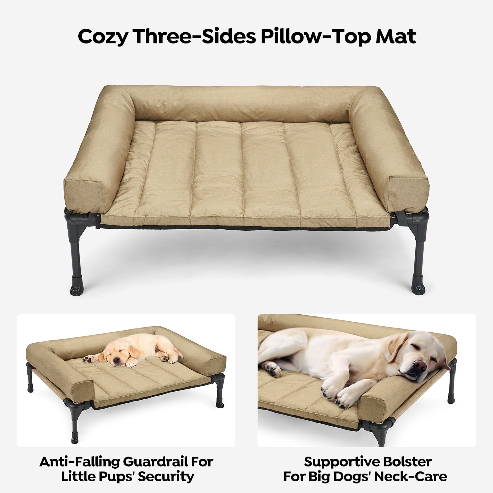 Cooling Elevated Dog Bed + Waterproof Removable Pillow-Top Mat, Dog Sofa, Large, Beige Coffee
